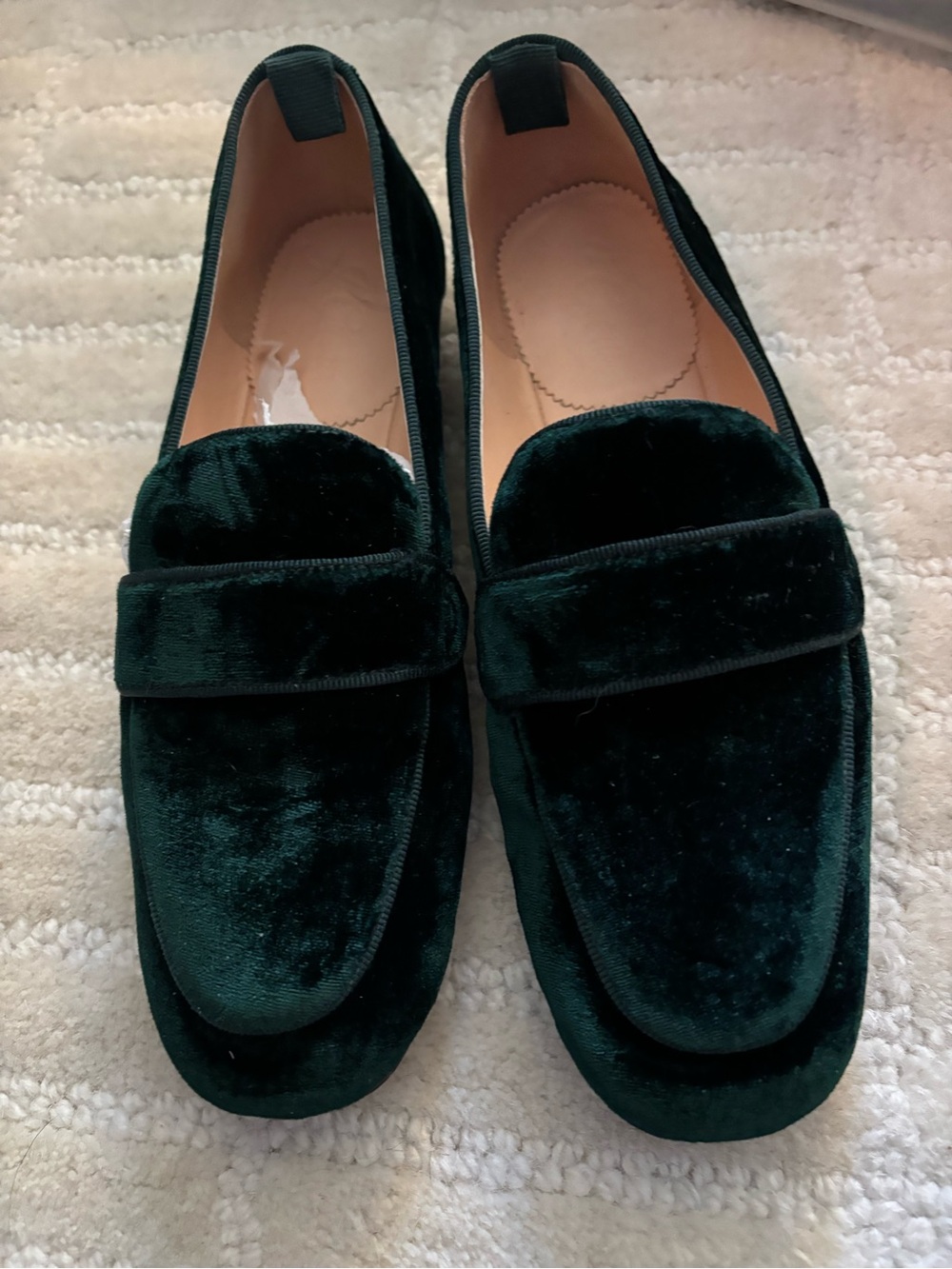 J Crew Velvet Penny Loafers in Dark Green - Women's Slip-On Flats